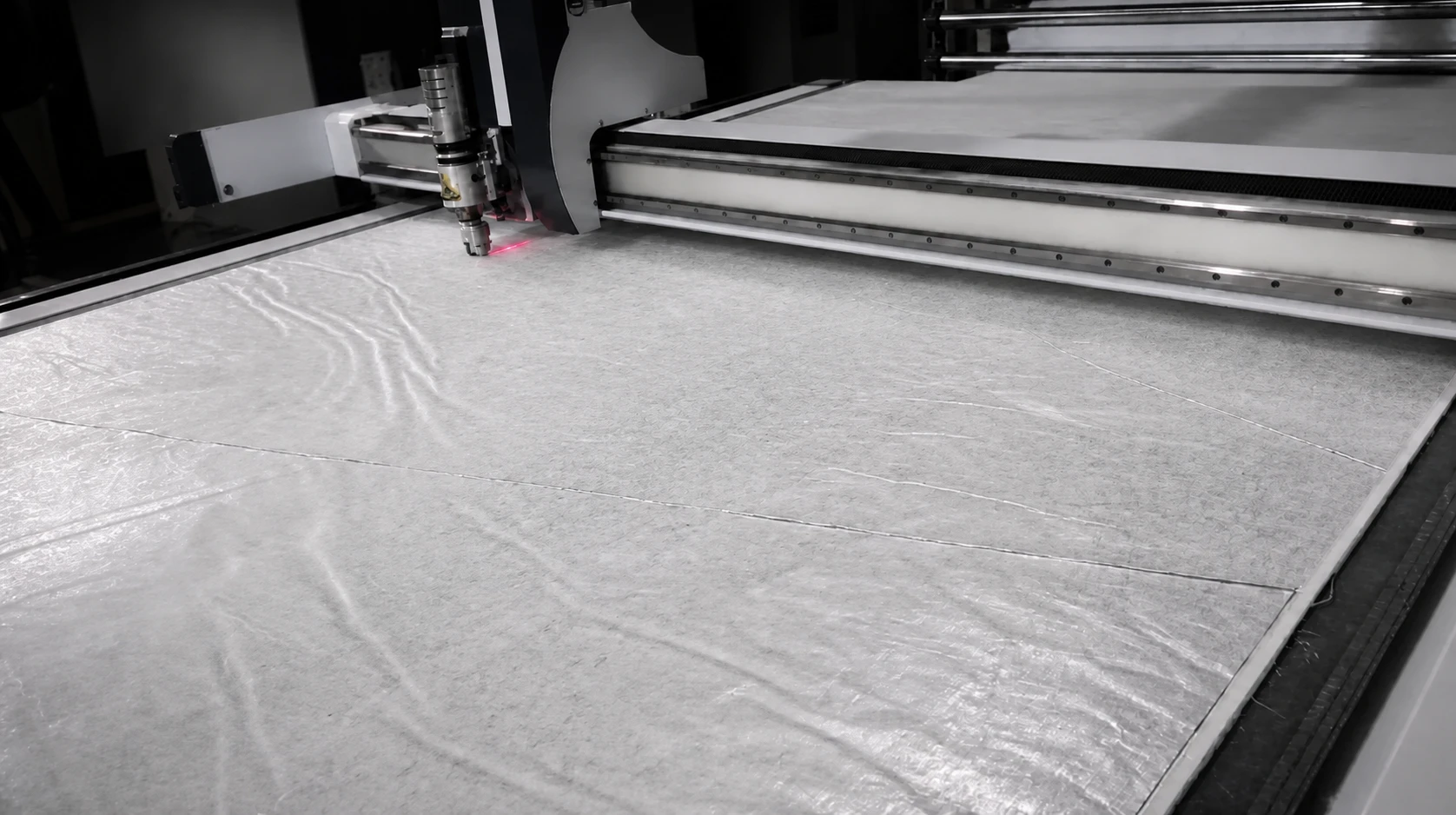 CNC vibration-knife cutting flexible cryogenic insulation material to a project profile
